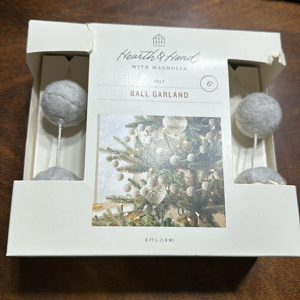 NIB Target Hearth and Hand with Magnolia Grey Felt Ball Garland 6'  Storage-and-